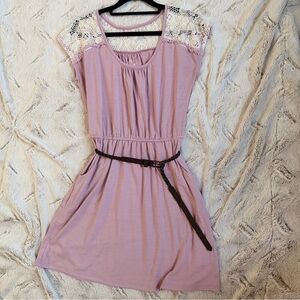 SO Mauve Mini Dress with Cream Lace Cap Sleeves